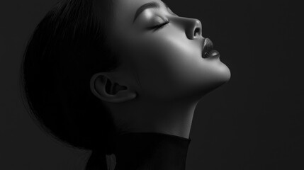 Asian woman profile upward gaze closed eyes monochrome portrait
