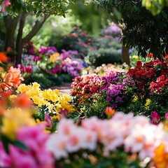 Naklejka premium Flowers blooming garden sunlight vibrant colors everywhere outdoor high resolution picture