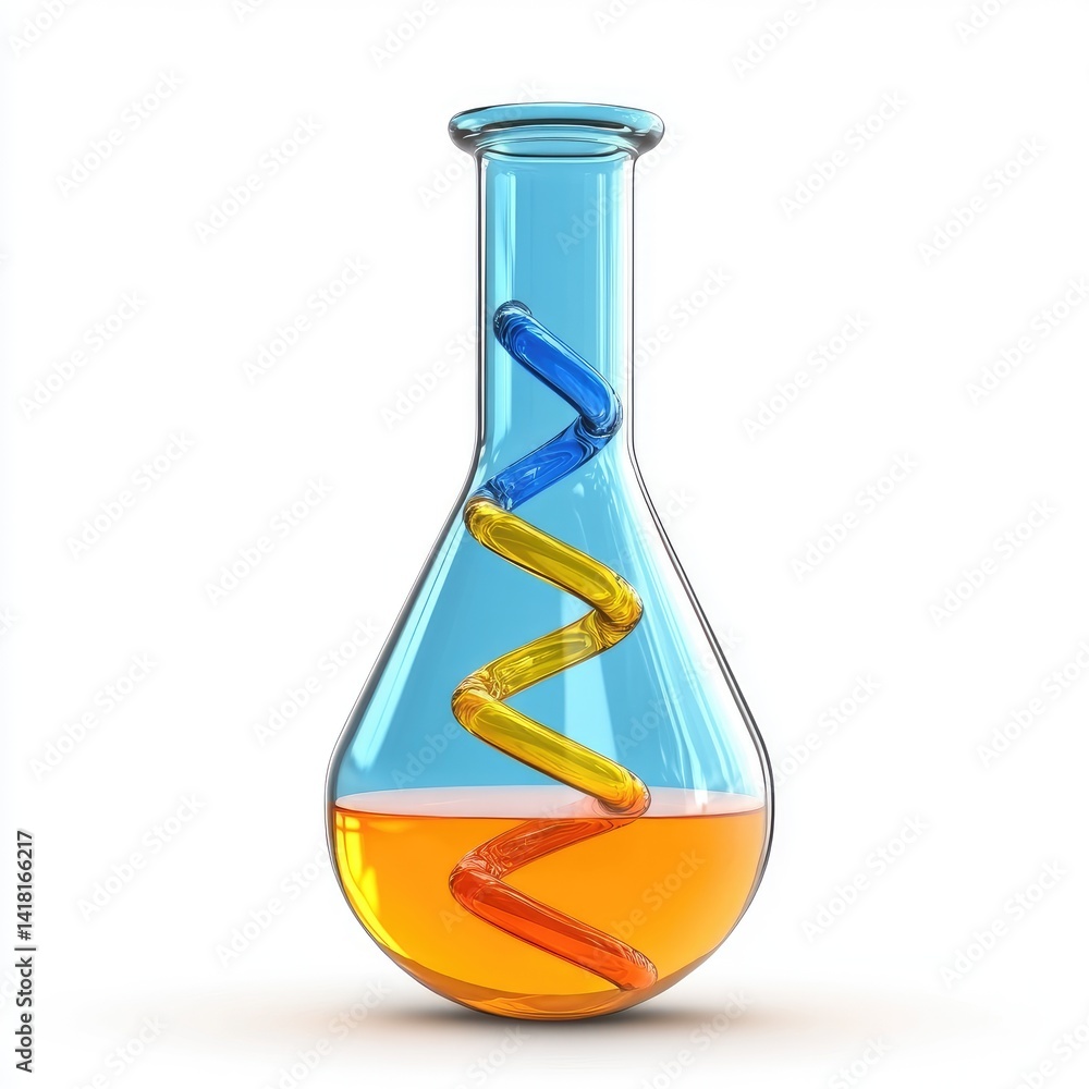 Poster colorful double helix within a laboratory flask.
