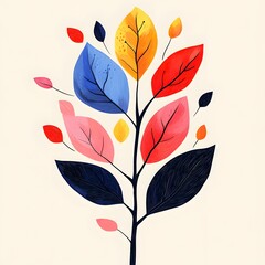 Minimalist Scandinavian Vector Artwork of a Solitary Leaf with Pastel Nature Inspired Colors on a White Background