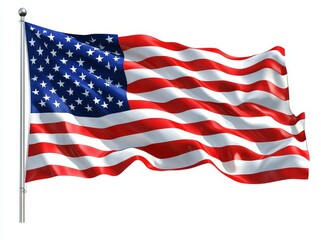 Fototapeta premium Waving USA Flag on Pole, Stars and Stripes, Patriotic ,American symbol