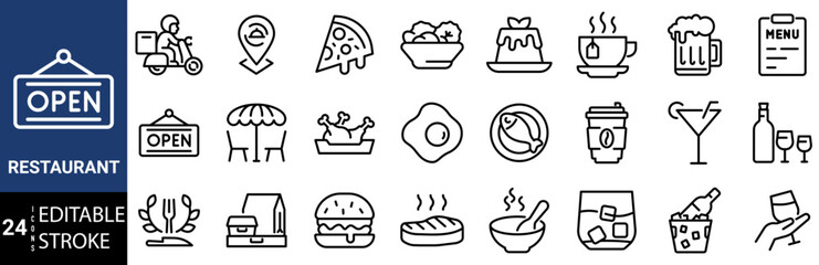 Restaurant cafe menu web line icon. food and drink. Outline icons pack. Icon collection. Editable vector icon and illustration.