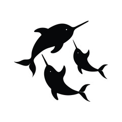 Obraz premium Narwhals Silhouette vector bundle illustration, Set of Narwhals Silhouette 