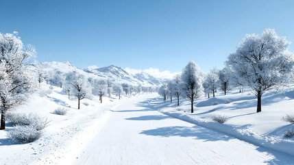 Pixelated Snowy Landscape With River And Mountains