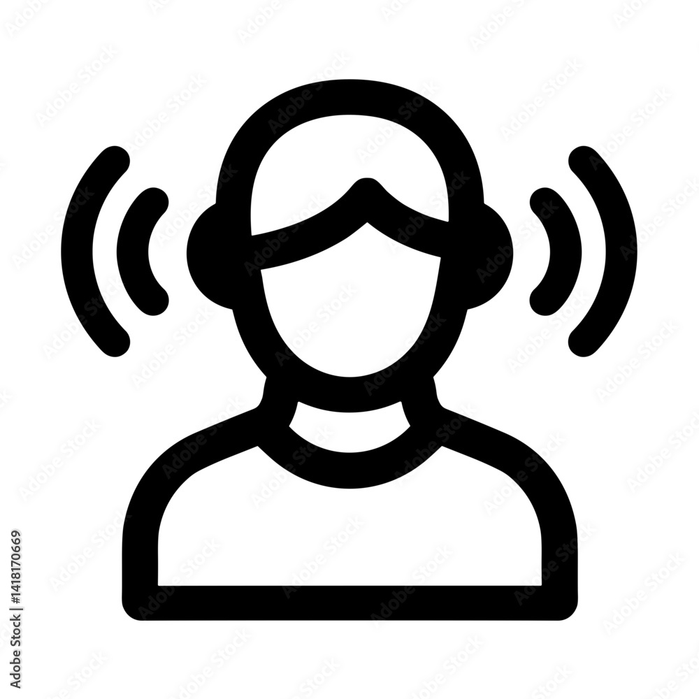 Poster minimalist user icon with sound wave symbols and bold outline - concept of voice message speaker aud