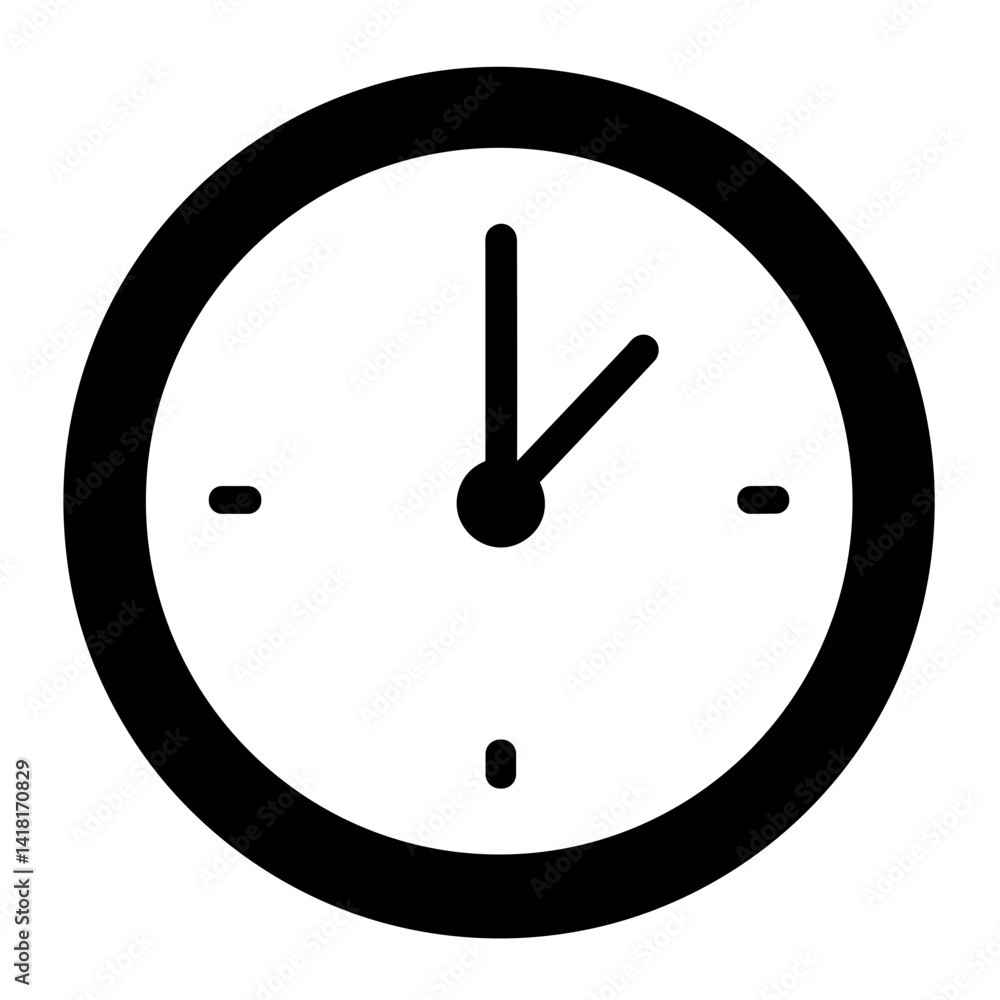 Poster minimalist analog clock icon with thick circular outline and bold hands - concept of time tracking s