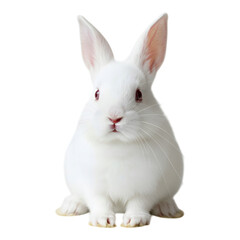 Obraz premium Fluffy white bunny rabbit with ears pointing straight up