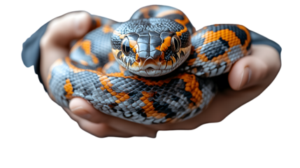 A vibrant snake coiled in human hands showcasing detailed scales and striking colors for natur
