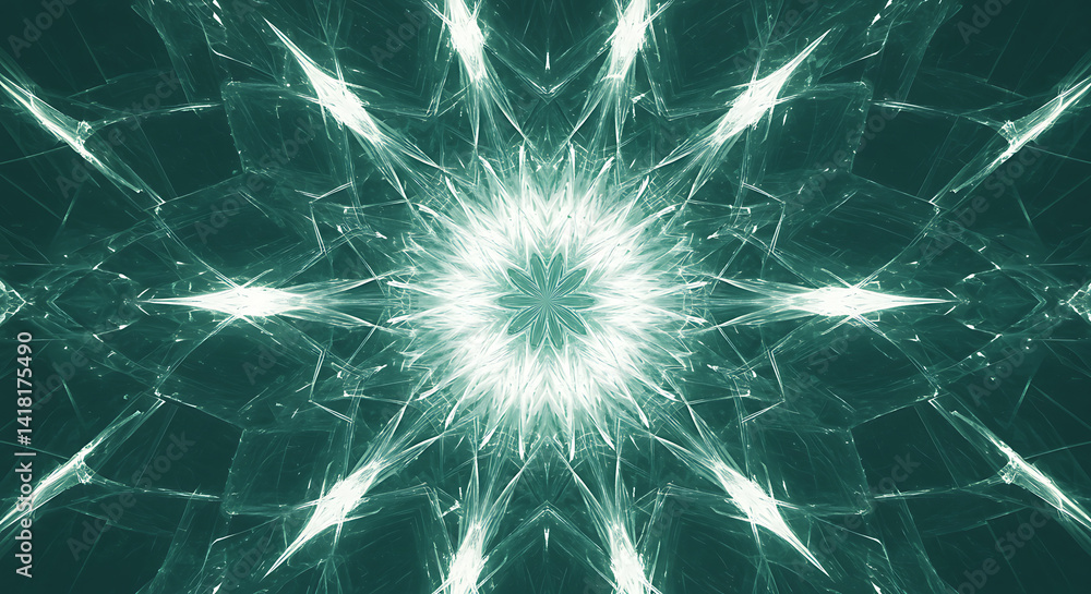 Poster teal fractal starburst radiating light abstract background for tech and creative design projects
