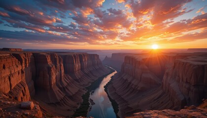 Fototapeta premium Breathtaking Sunset Over the Majestic Canyon and River Landscape