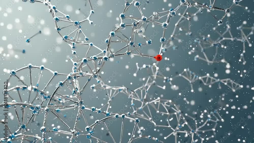 Poster abstract molecular network with red focus point.