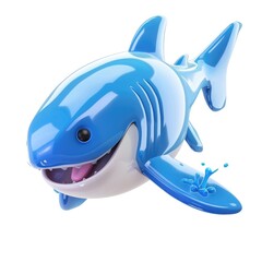 Playful blue cartoon shark in action.