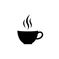Minimalist Black Silhouette Coffee Icon with Curved Steam Lines in Clean Vector Style on White Background