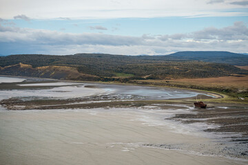 Desdemona Shipwreck laying in the beach in Tierra del Fuego, Argentina