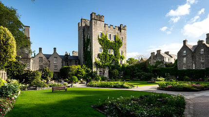 Fototapeta premium Medieval Castle Courtyard Garden View