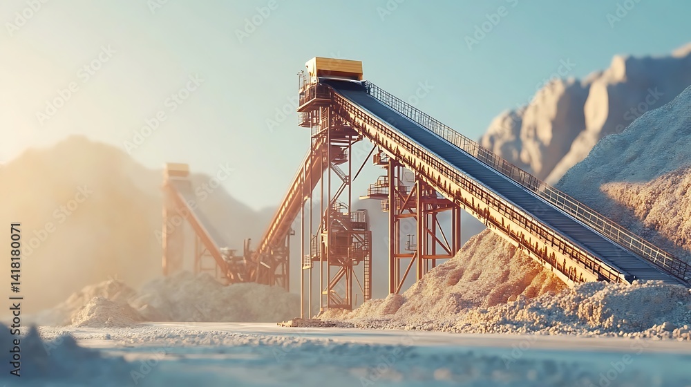 Poster heavy-duty conveyor system efficiently transporting gravel at a quarry with space for branding and p