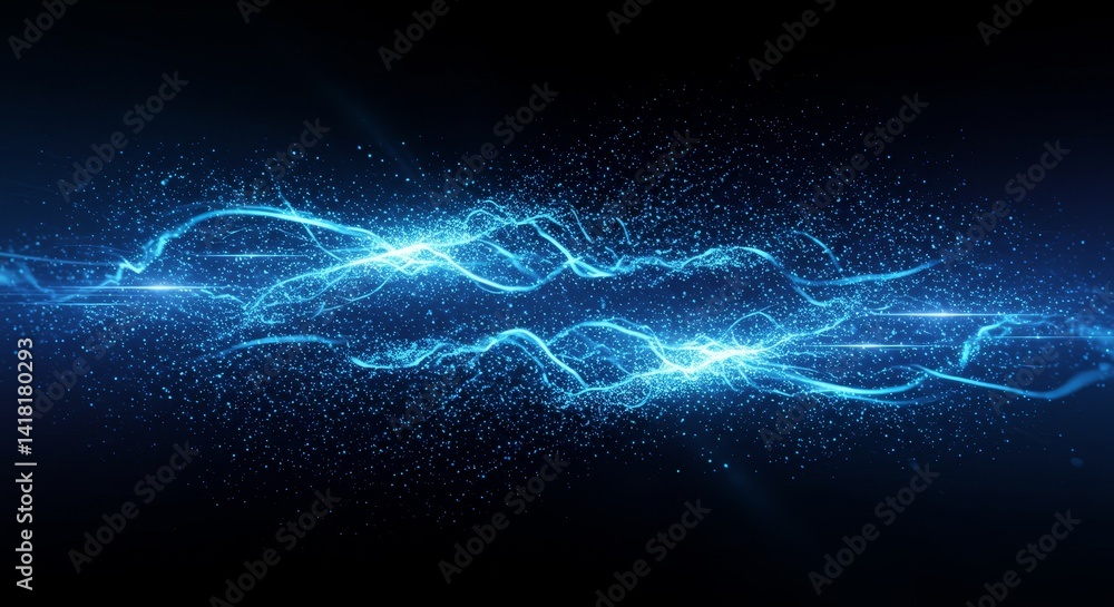 Poster abstract blue energy stream - glowing blue energy streams and particles flow across a dark backgroun