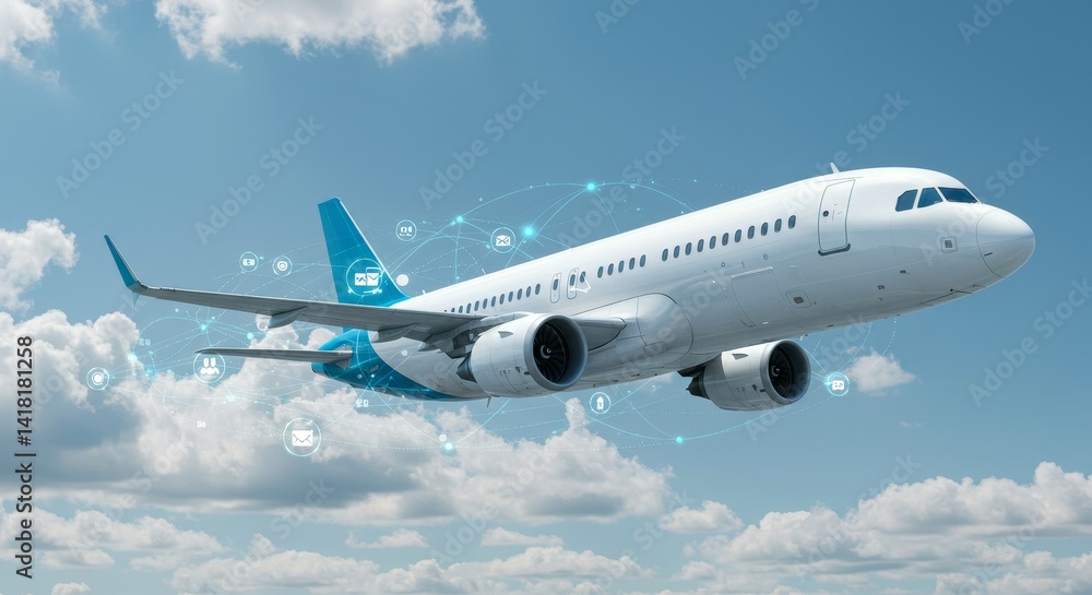 Aufkleber ai smart sensors and real-time data integration in aviation - advanced aviation technology, data flo