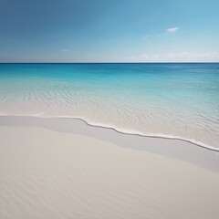 A picturesque beach with soft, white sand, surrounded by azure waters and bathed in sunlight.