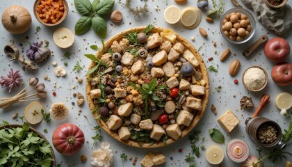 Colorful Artisan Food Arrangement with Fresh Ingredients and Candles