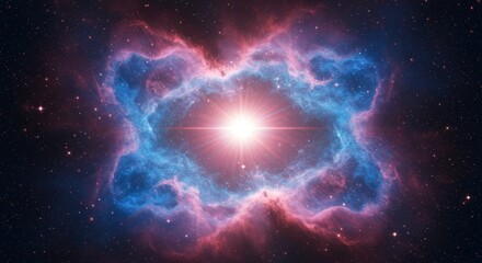 Brilliant Star Radiates in Colorful Nebula - A brilliant star at the heart of a nebula, symbolizing creation, power, cosmic energy, mystery