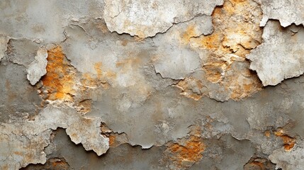 Naklejka premium Weathered, cracked concrete wall with patches of rust.