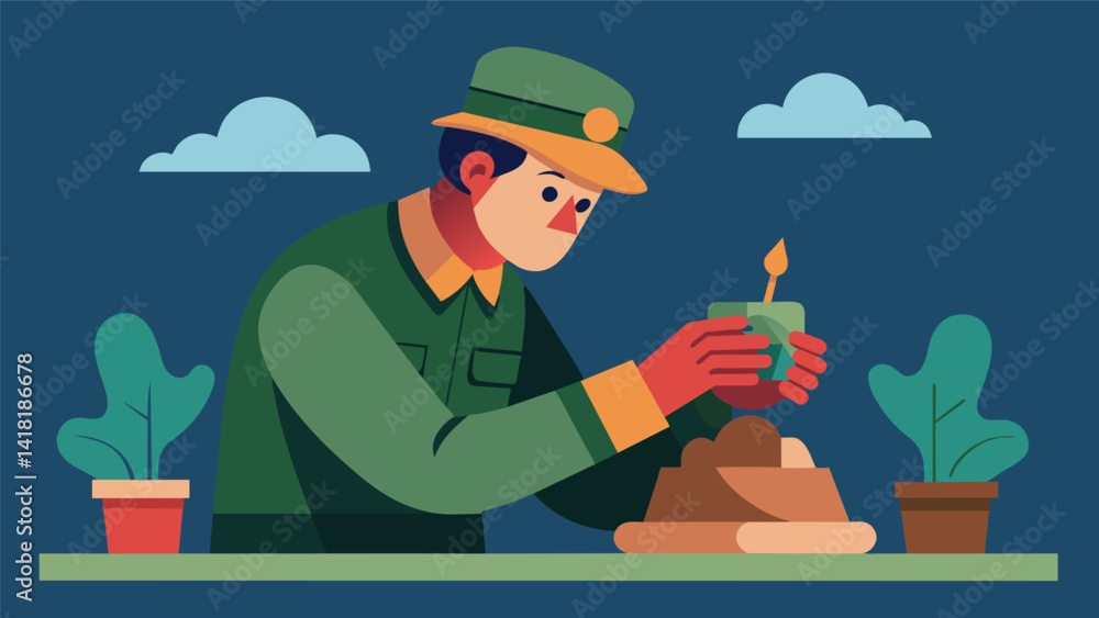 Aufkleber a veteran uses clay to sculpt a figure that symbolizes the challenges and triumphs of their military