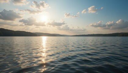 Fototapeta premium Serene Sunset Over Calm Water with Gentle Ripples and Soft Clouds