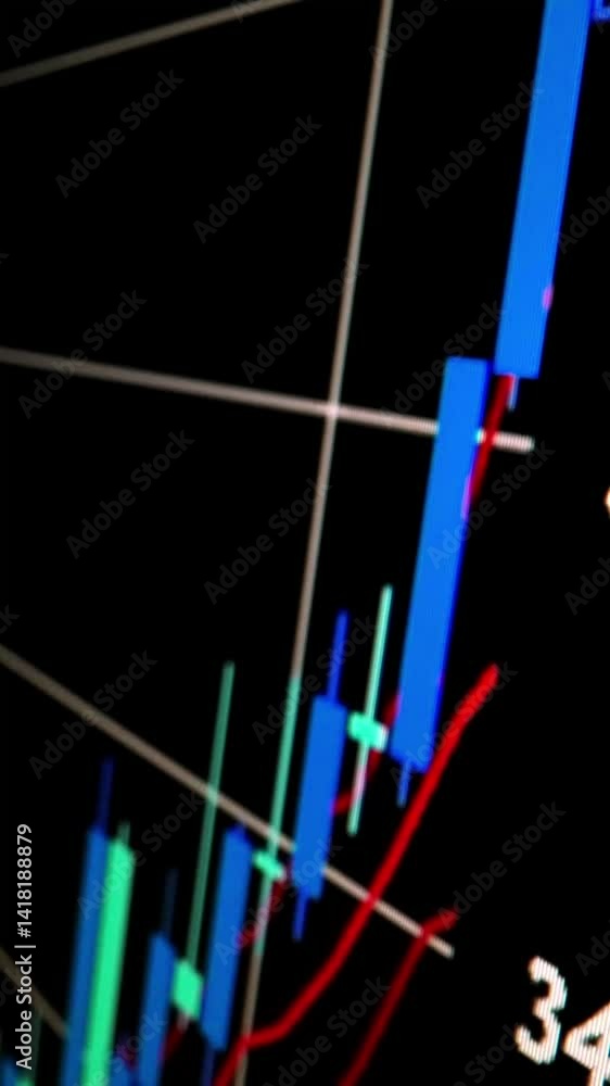 Poster closeup macro shot movement of stock graph displayed on led screen showing growth chart as economic 