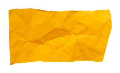 Yellow torn and creased colorful paper scrap isolated on white with clipping path