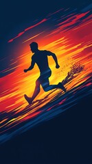 Silhouette of Man Running Fast with Dynamic Graphic Background