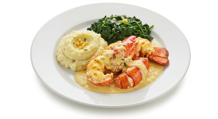 Creamy Lobster Tail with Mashed Potatoes and Spinach - Delicious lobster tail in a creamy sauce served with mashed potatoes and spinach. A gourmet meal