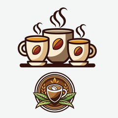 Vector gold coloured coffee cup icon in a black circle illustration Coffee cup vector illustration