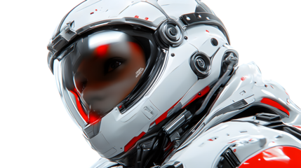 Closeup of futuristic helmet scifi suit cyborg robotic character  digital art  virtual r