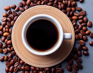 Coffee Cup Surrounded by Coffee Beans
