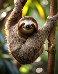 Fototapeta premium Sloth Hanging from a Branch in the Rainforest