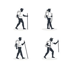 Obraz premium Set of Camping Hiker Icon Trekking Hiking Recreation Expedition Vacation Wilderness Exploration Sport Vector Illustration