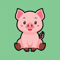 Cute pig sitting icon vector cartoon illustration design