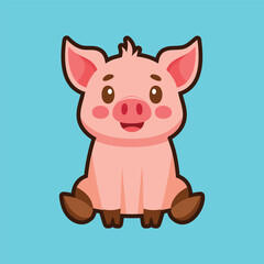 Cartoon cute pig sitting vector illustration 