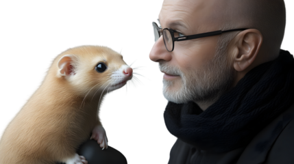 Closeup portrait of a man and a ferret