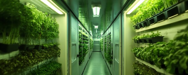 Urban Vertical Farms Inside Modified Containers Growing Healthy Leafy Greens with Smart Lighting and Technology