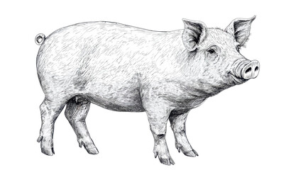 Detailed Engraving Style Pig Illustration for Agricultural and Artistic Projects