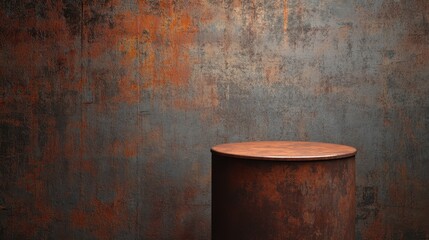 Grungy Industrial Podium with Rust Textures Against a Distressed Wall