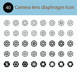 40 Camera lens diaphragm icon mega collection on white background, Camera shutter icons.