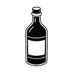 Simple Black And White Vector Illustration Of A Generic Bottle With Blank Label Space For Branding Or Product Visualization