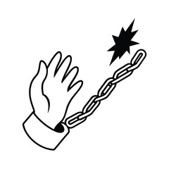 Breaking Free Human Hand Breaking Chains Symbolizing Liberty Achievement And Independence Minimalistic Black And White Illustration