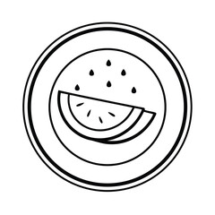 Watermelon Slice On Plate Line Art Minimalist Summer Fruit Fresh Food Black And White Illustration