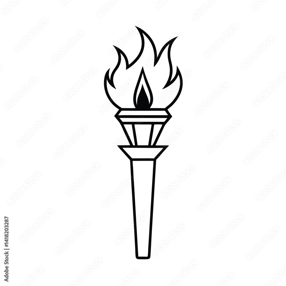 Poster minimalist torch vector illustration showing flame design isolated on white background symbolizing o