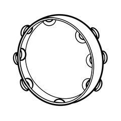 Tambourine Line Art Illustration With Detailed Jingle Bells And Musical Instrument Design For Creative Projects
