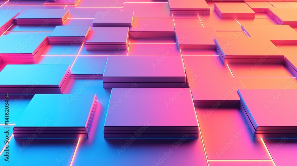 Poster Futuristic tech space with hovering panels and neon elements digital art virtual environment gigapixel-quality